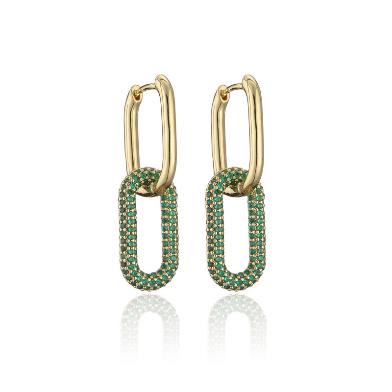 5g Weight Zircon Inlay Material Earrings Classification Wedding, Travel, Birthday, Festival Occasion Copper Material Geometric Pattern Women'S Gender Fashion Style Fashion Double Ring Buckle Pure Copper Micro-inlaid Color Zircon Earrings 8