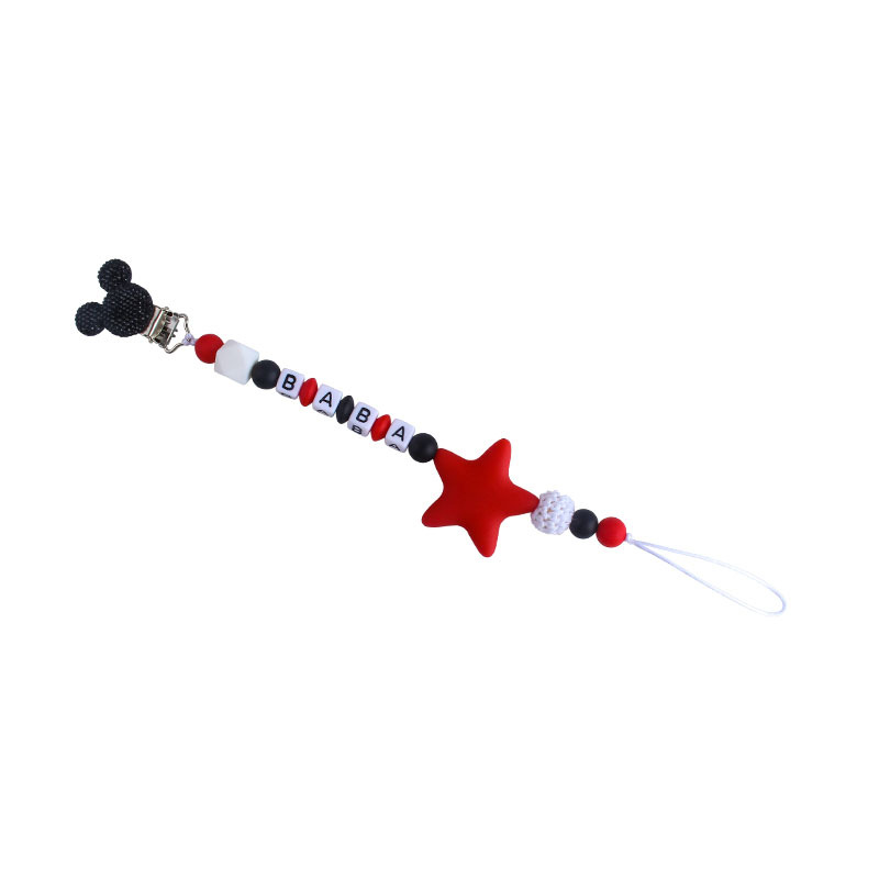 Suministros para bebés Mickey chupete clip calmante Cadena de chupete de silicona Big Star mordedor cadena anti-caída nombre del bebé