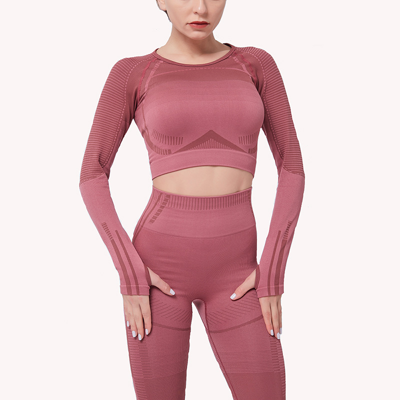 Sports Fitness Two-piece Suit Exposed Long-sleeved Yoga High-waist Running Training Pants