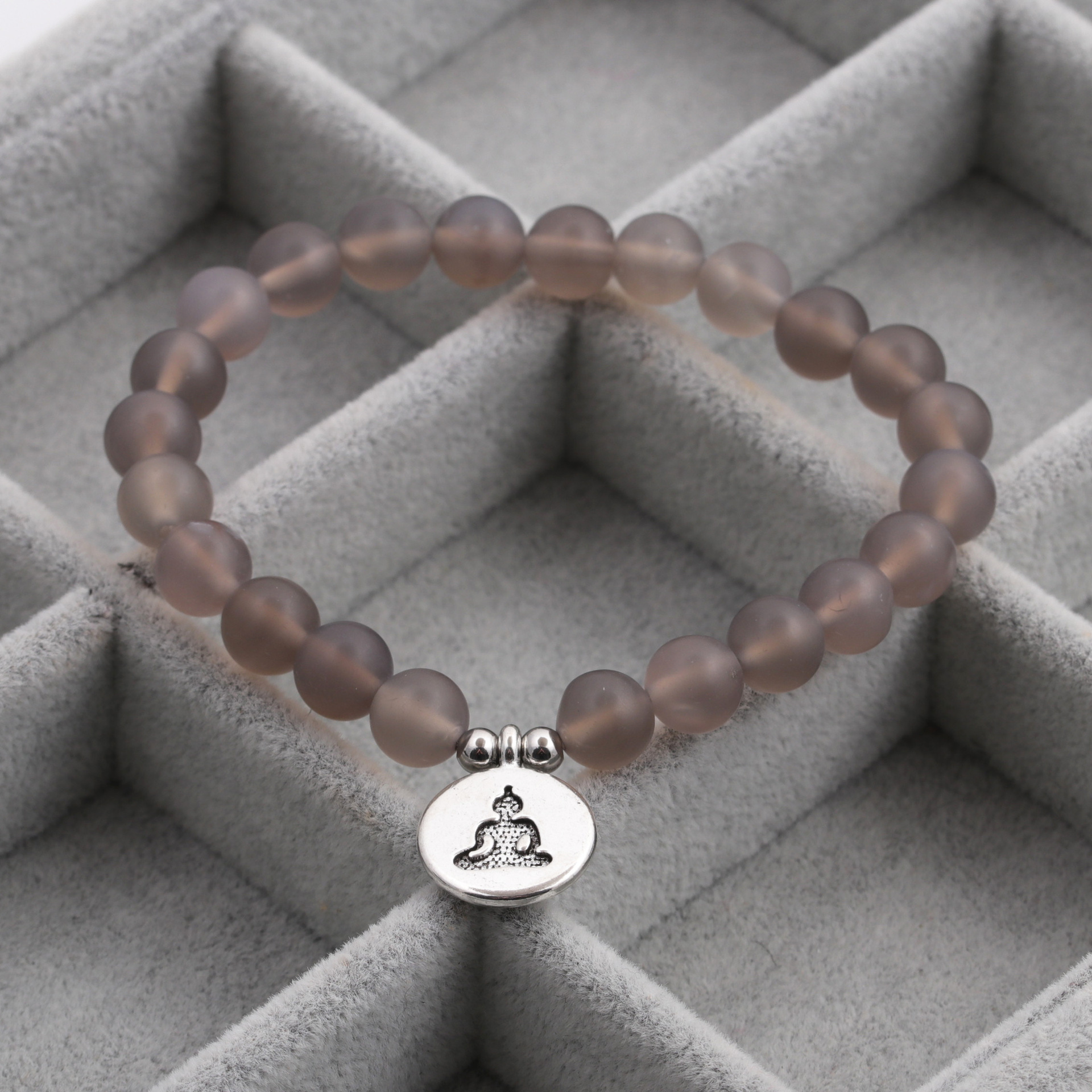 Hot-Selling fashion new 8mm Pine Lime Agate Buddha Head Bracelet for women