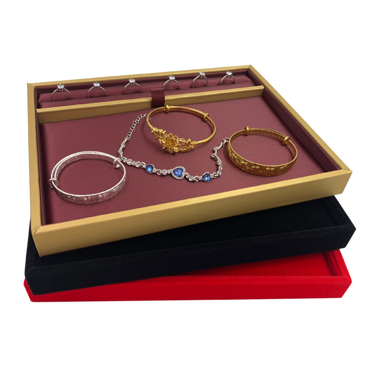 优质绒布首饰看货托盘 手镯手链戒指展示盘 珠宝饰品展示道具皮质