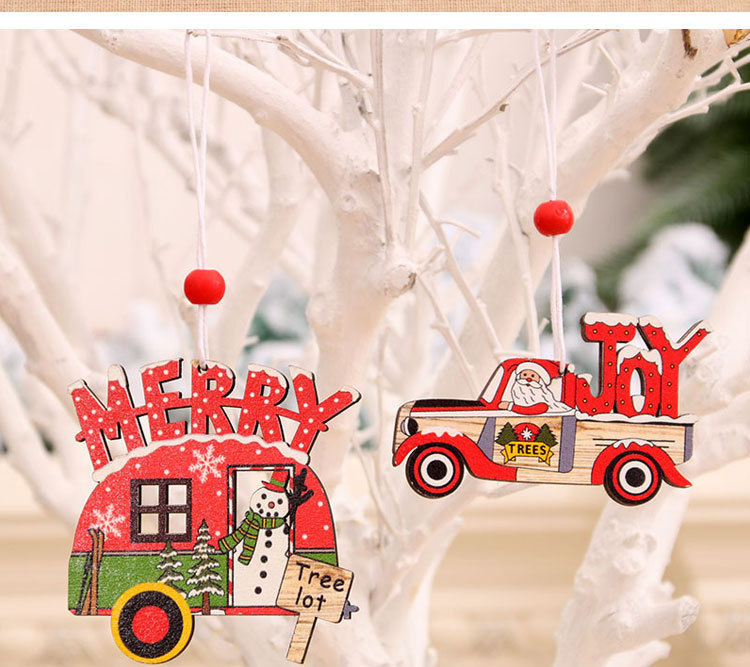 New Christmas Painted Wooden Small Pendant Christmas Decorations Christmas Tree Colorful Elderly Car Pattern Pendant display picture 3