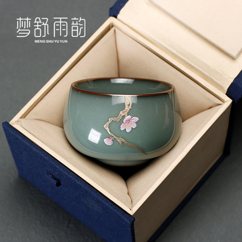 Horno oficial celadón taza de té de cerámica solo maestro taza individual pieza abierta nutritiva taza de té Kung Fu juego de té taza