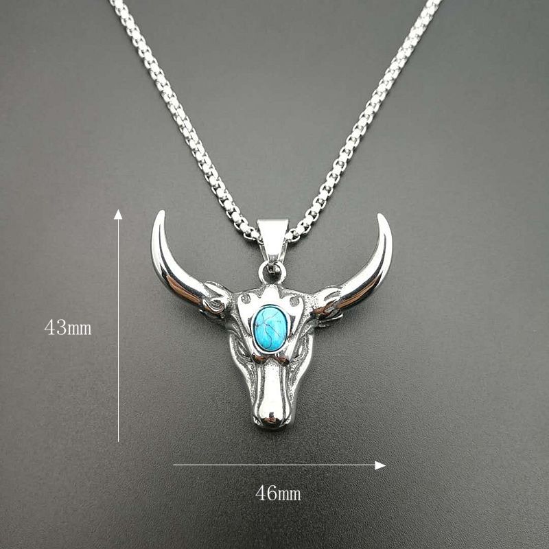 20g Weight December Birthstone Turquoise Inlay Material Pendant Necklace Classification 1 Piece Quantity Fashion Horns Titanium Steel Polishing Inlay Turquoise Pendant Necklace 1 Piece