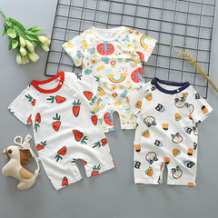一件代銷嬰幼兒夏季薄款純棉短袖短爬連體衣0-2歲男童1女寶寶哈衣
