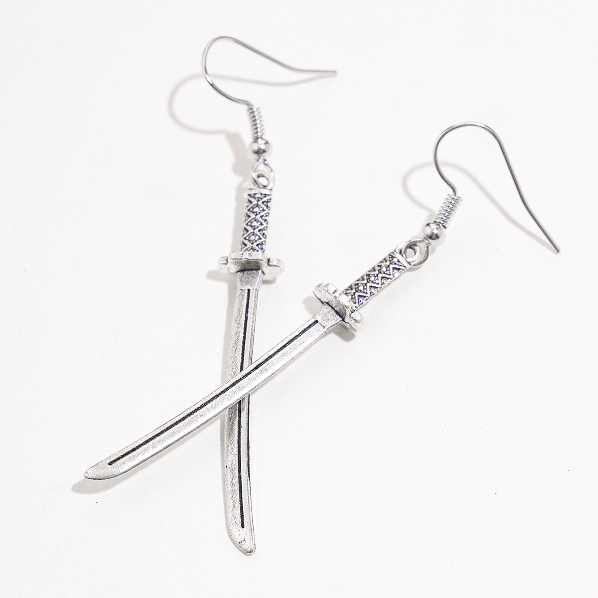 Fashion Exaggerated Simple Shape Carved Sword Silver Ear Hook Earrings For Men And Women display picture 6