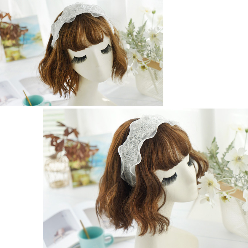 Korean Fashion Mesh Sequins Beaded Broad-brimmed Headband display picture 13