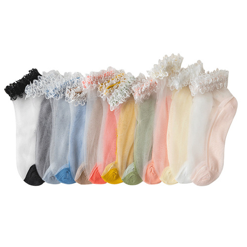 Lace Stocking Girl Spring Summer Floral Japanese Fashion Blogger Style Lolita Short Socks Girl Ultra Thin Fairy Socks Glass Crystal Silk