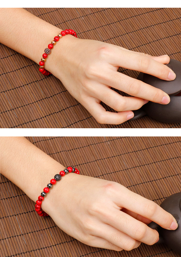 micro-inlaid round beads bracelet red turquoise volcanic stone energy yoga couple bracelet