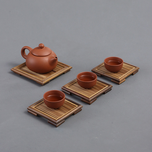 Bamboo cup holder mat, retro Japanese cup holder, Kung Fu tea set, tea ceremony spare parts, solid wood saucer, pot, load-bearing bamboo coaster
