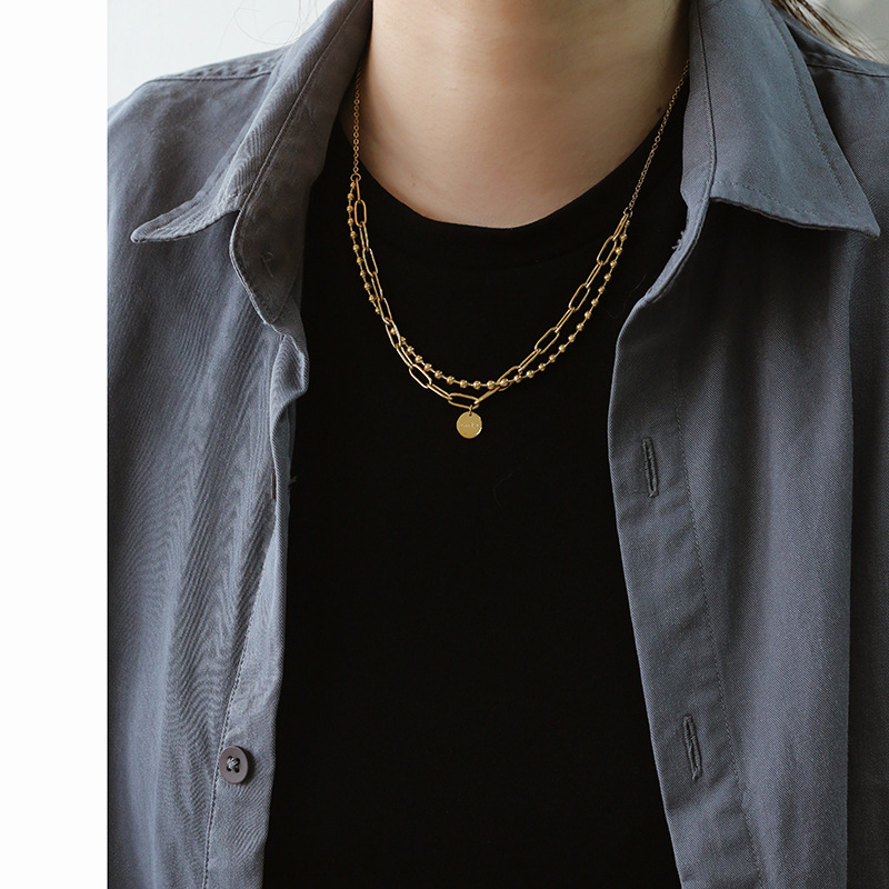 Retro Round Brand Double Round Bead Bracelet Necklace Set