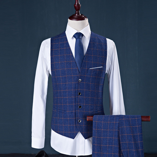 Three piece suit for men’s business English check casual suit three piece suit