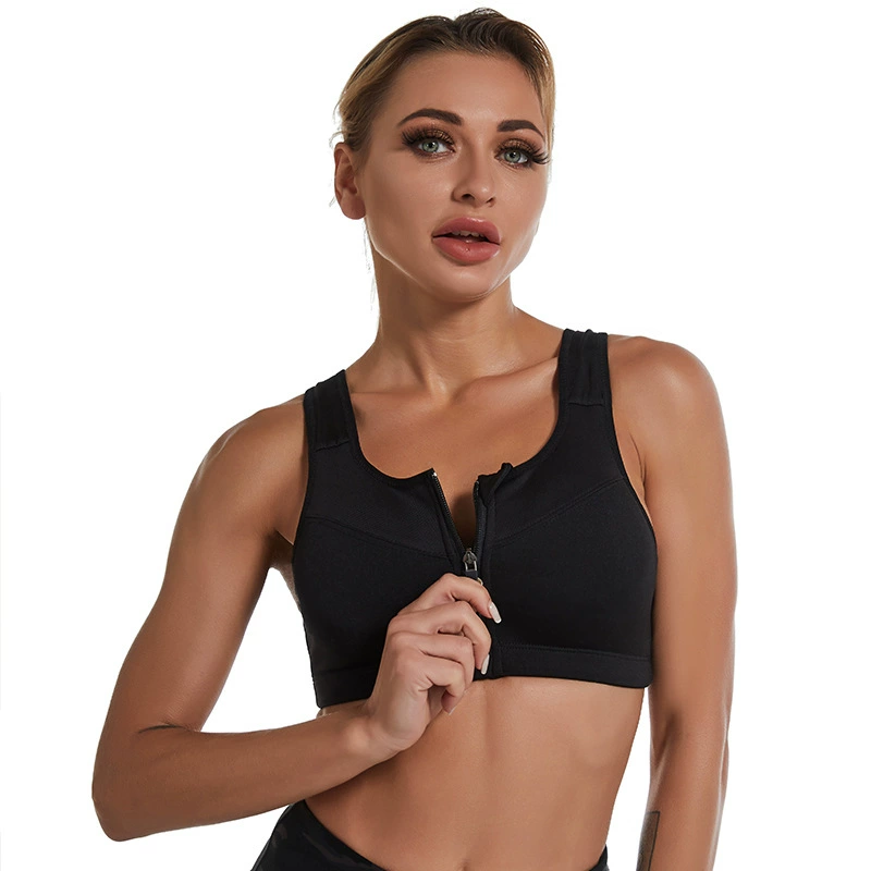 Sports Bra with Front Zipper, Wireless Shockproof Support, Racerback, Sizes S–5XL