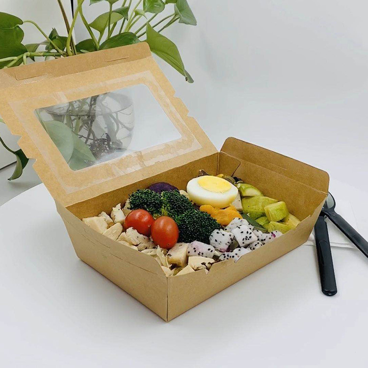 厂家批发一次性牛皮纸带天窗外卖打包盒便当寿司饭盒水果沙拉盒