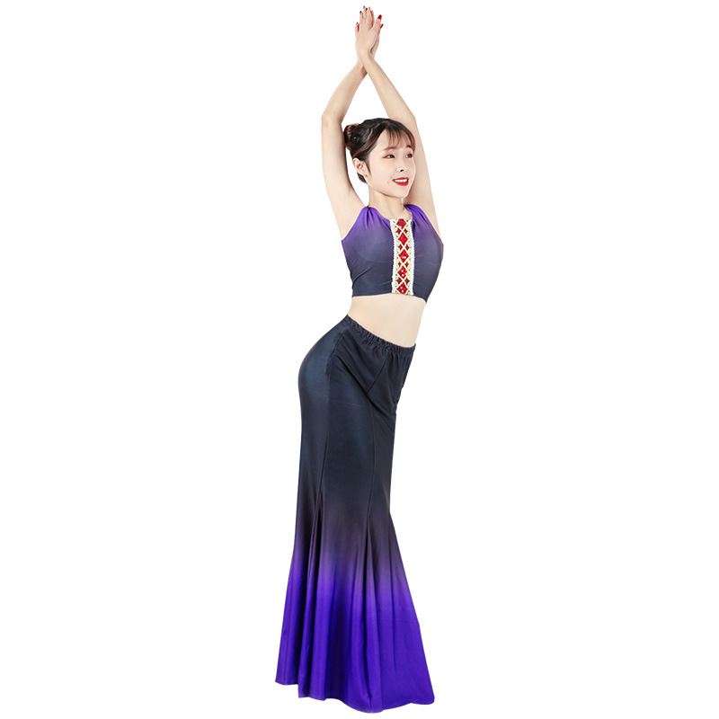 Ropa de baile Dai Ropa de baile de pavo real femenino adulto ropa de rendimiento de baile étnico falda de cola de pez falda de práctica