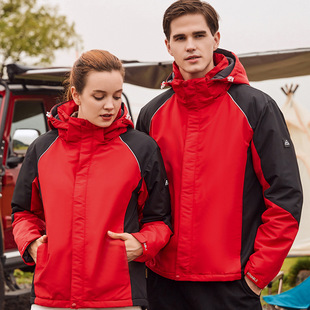 Three-in-one fleece-lined jacket men's and women's autumn and winter thickened plus size trendy brand windbreaker waterproof jacket group building outdoor Mountaineering