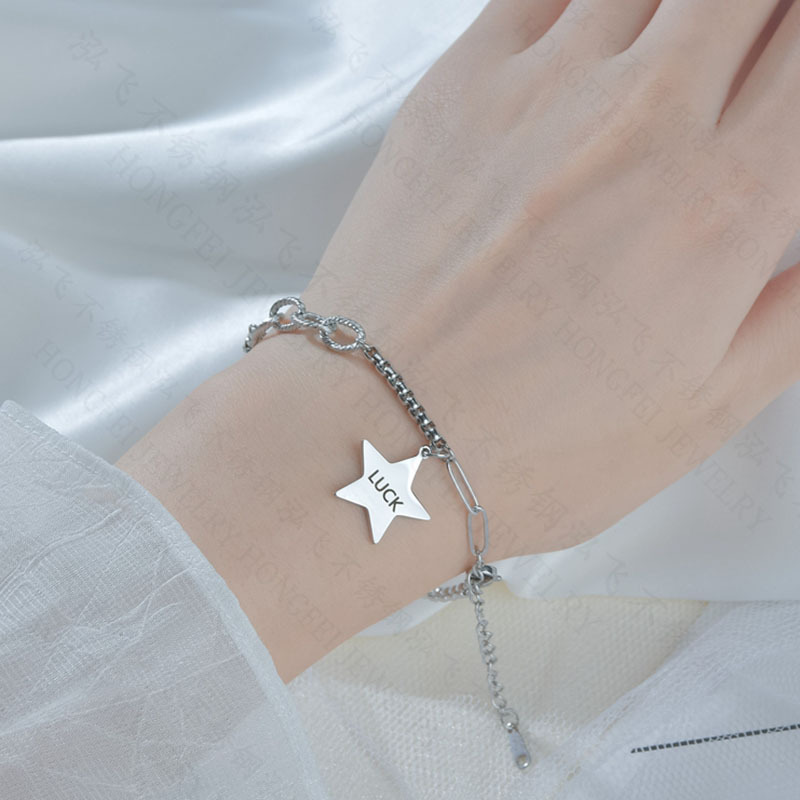 Five-pointed Star  Fashion Retro Letter Simple Titanium Steel Bracelet display picture 4