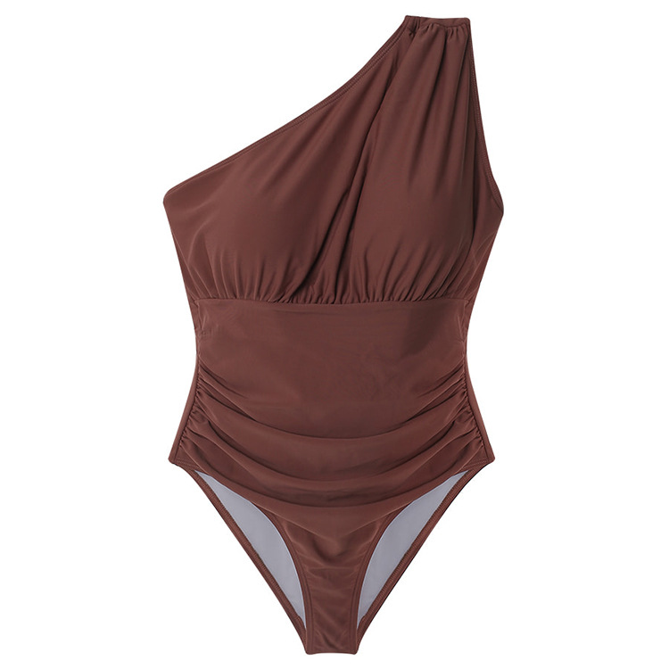 cubrir el vientre delgado encantador bikini de color sólido de una sola pieza de un solo hombro NSHL3961