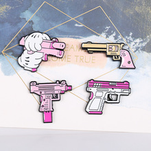 欧美新品创意卡通粉色手枪胸针 少女可爱日系可爱金属小粉枪徽章