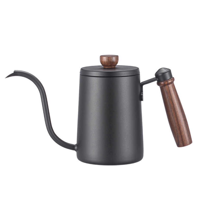Cafetieră manuală de 600 ml cu mâner din lemn, oțel inoxidabil, gură lungă, cafetieră manuală cu picurare, aparat de bucătărie, consumabile_voghion.com