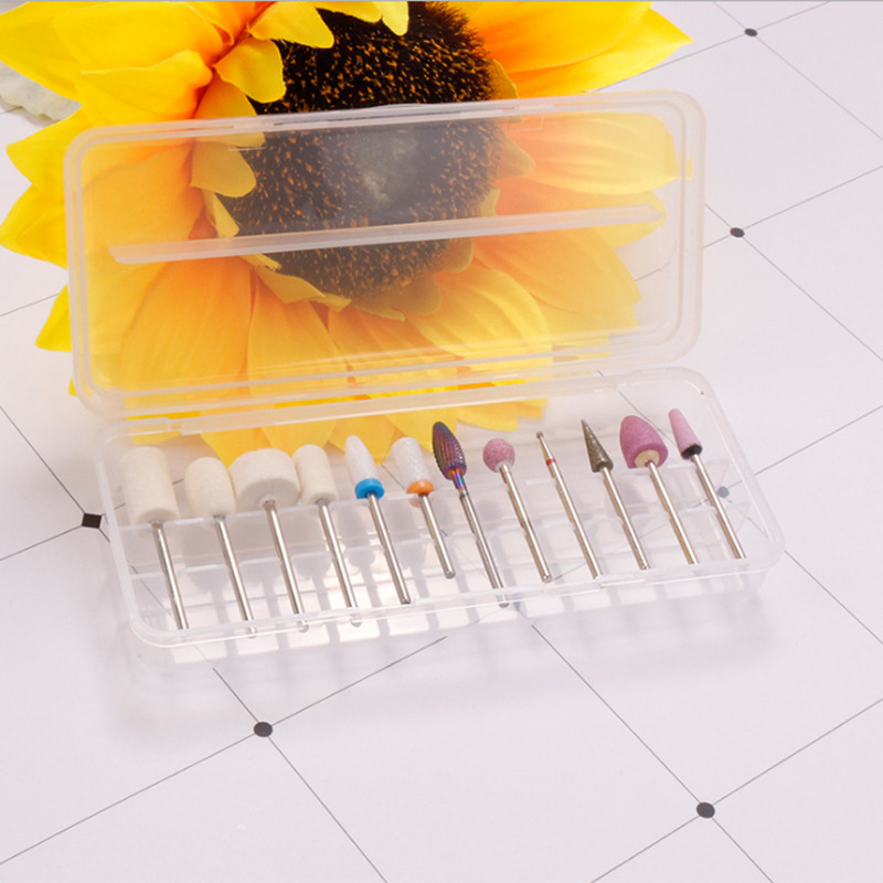 Caja de almacenamiento de cabeza de molienda de uñas transfronteriza Caja de pantalla de cabeza de molienda de 12 rejillas caja de cabeza de molienda de uñas de acero de tungsteno cerámico