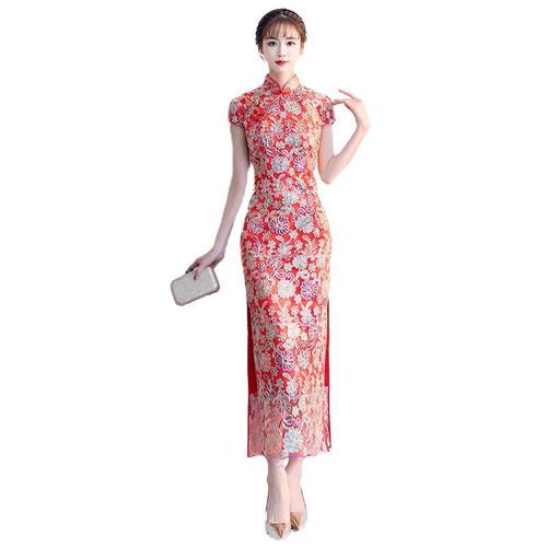 Chinese Dress Qipao for women Antique embroidery standing collar cheongsam Niang long wedding dress Qipao skirt