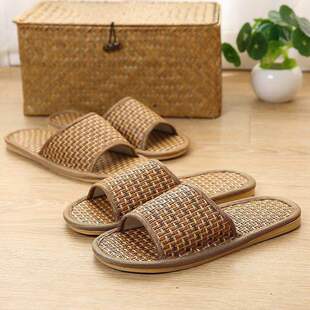 Summer Linen Bamboo Weaving Rattan Grass for Men and Women Couple Home Comfortable Wooden Floor Slippers Straw Mat Four Seasons Indoor Slippers