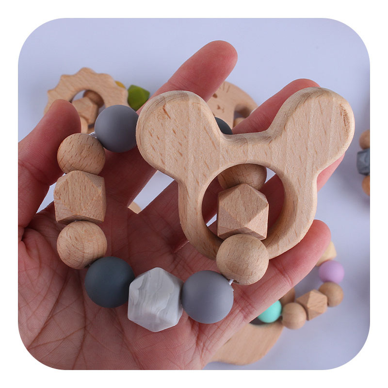 Bebé DIY creativo haya Animal de la historieta juguete mordedor pulsera nuevo gato cuentas silicona teether stick teether