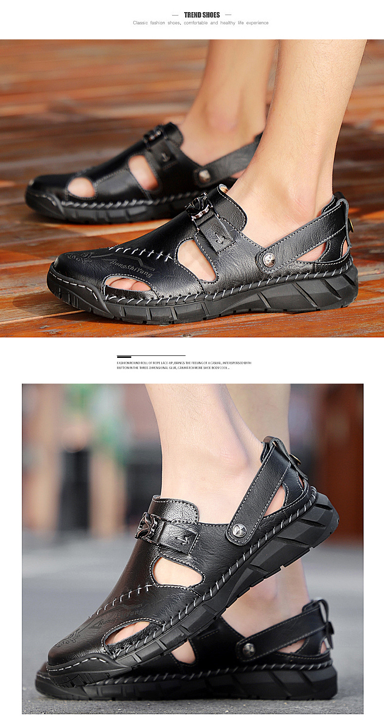 Amazon 4950 men's plus-size sandals, men's trendy leather beach shoes, flip-flops, plus-size men's shoes, sewn shoes, cross-border undefined