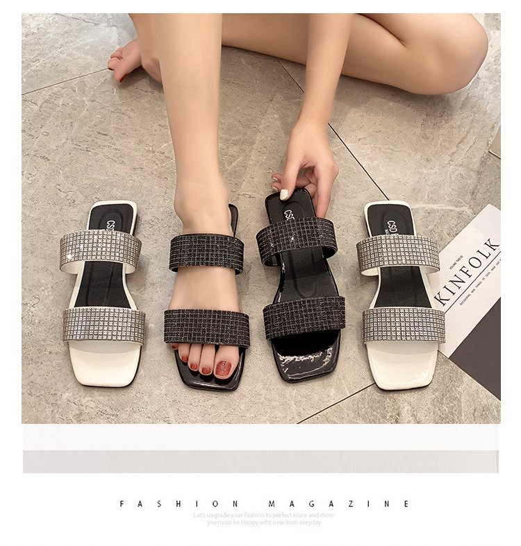 Mop Cool grande taille 35-42, pantoufles de plage à fond plat en diamant pour femmes, nouvelle version coréenne d'été 2024_voghion.com