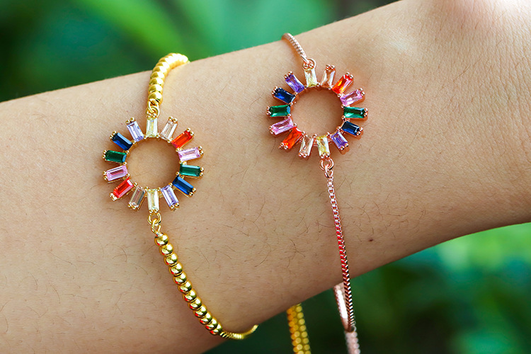 10g Weight Bracelets Classification Anniversary, Business, Travel Occasion Copper Material Geometric Pattern Women'S Gender Fashion Style Fashion Rainbow Zircon Geometric Pull-out Bracelet 3