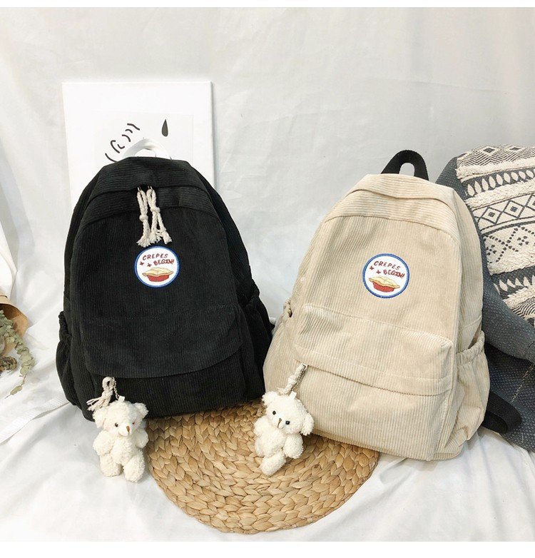 New Fashion Retro Casual Corduroy Student Backpack Cute Cute Bear Bear Campus Bag display picture 10