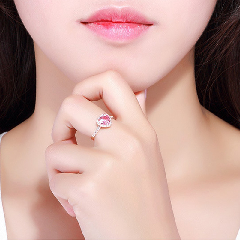 Fashion Heart Shape Copper Plating Inlay Artificial Gemstones Rings 1 Piece