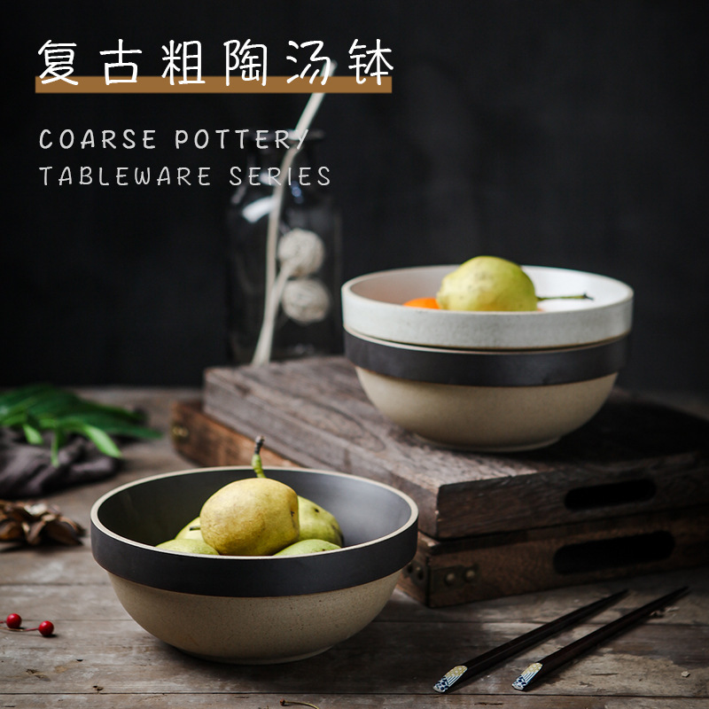Handmade Heat-Insulated Noodle Soup Bowl Black and White Tableware Editors Japanese-Style Stoneware Bowl Ceramic Soup Bowl for Household Eating Microwave Handmade Heat-Insulated Noodle Soup Bowl Black and White Tableware Editors Japanese-Style Stoneware Bowl Ceramic Soup Bowl for Household Eating Microwave