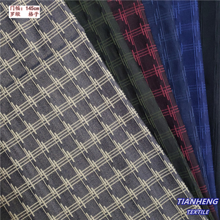 秋冬罗缎十字格子提花西装外套紧身裤包臀裤箱包帽子面料现货批发