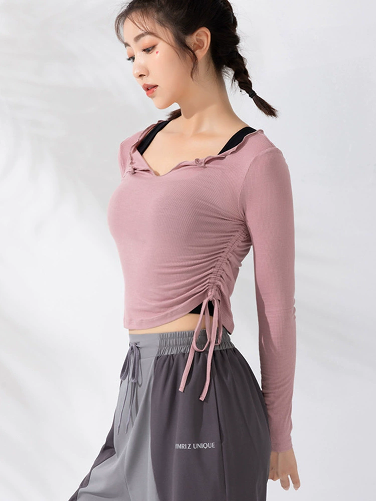 Sexy sports belt, T-shirt, elastic quick dry long-sleeve for yoga for gym, tight, for running, fitted, autumn, internet celebrity