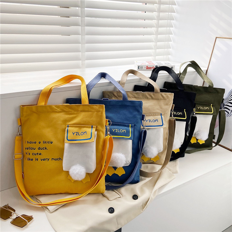 新款韩版学生帆布袋女文艺单肩斜跨包小清新学生外出购物袋可双肩