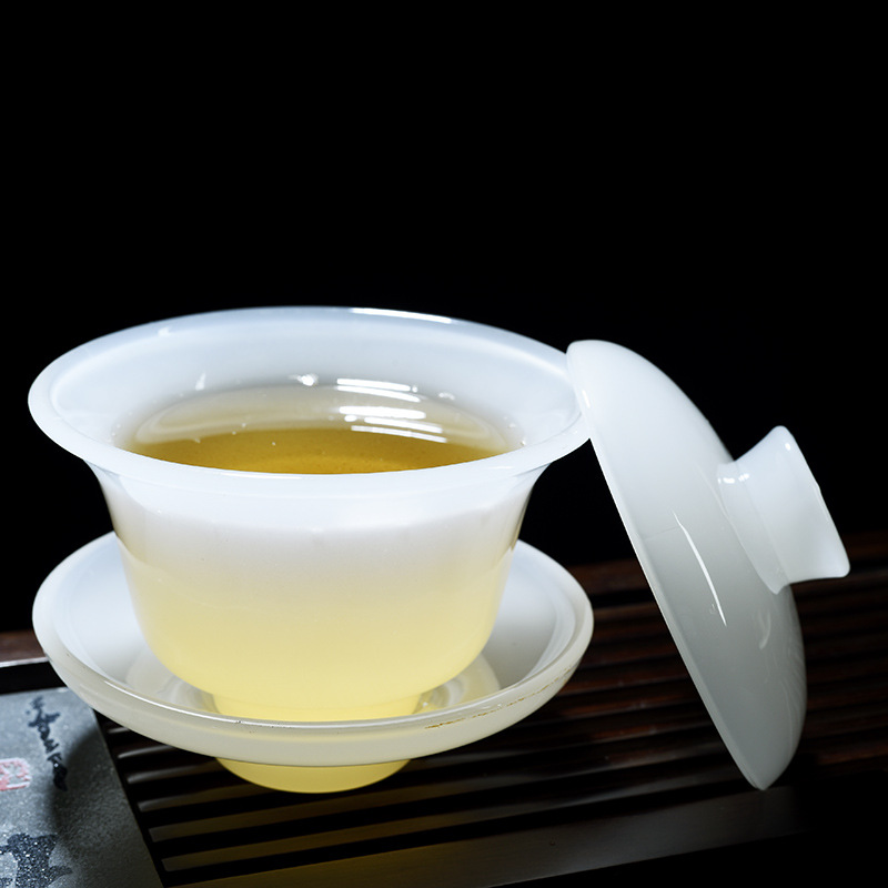 Cubierta de porcelana de jade Tazón taza de té sancai bandeja de té grasa vidrio de cerámica blanca tazón de té grande vidrio Kung Fu juego de té accesorios cubierta Tazón/