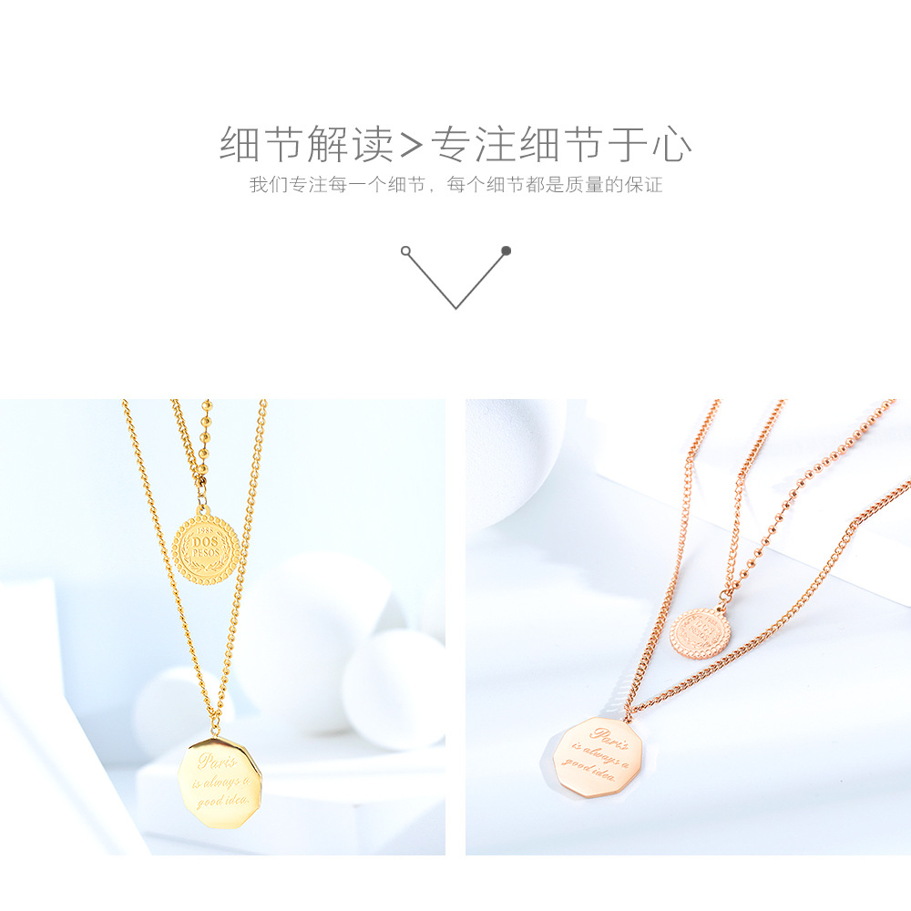 New Fashion Wild Double Stainless Steel Round Card Lettering Pendant Geometric Necklace Wholesale display picture 4