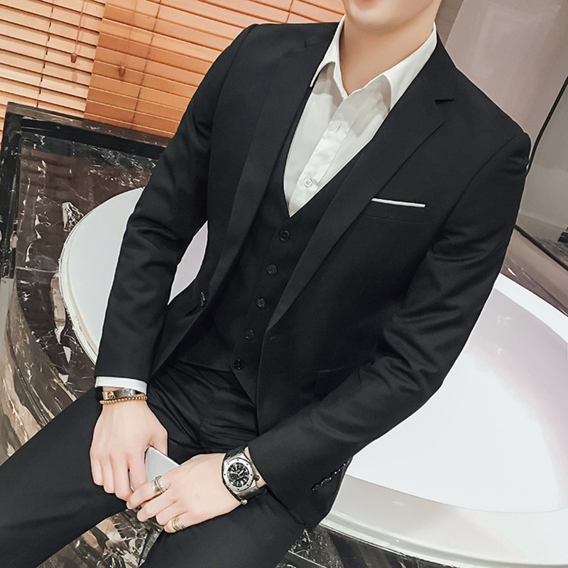 Traje casual de primavera estilo británico de los hombres de estilo coreano SLIM-Fit de moda guapo Chaqueta de traje de tres piezas