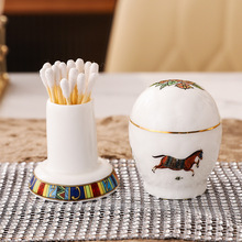 欧式牙签筒罐家用方形牙签盒高颜值茶几桌面陶瓷摆件创意马标棉签