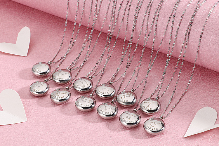 304 Stainless Steel Material Simple Twelve Constellation Titanium Steel Diamond Short Necklace Wholesale Nihaojewelry