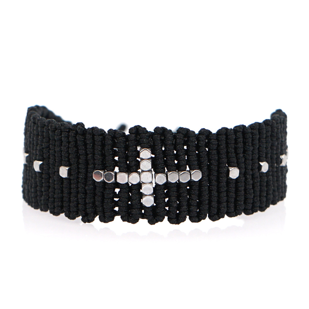 Fashion Black Woven Couple Bracelet Friendship Rope Mix And Match Silver Beads Handmade Woven Jewelry display picture 3