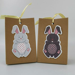 Creative Square Base Paper Box with Kraft Cardboard Corrugated Easter Rabbit Pie Gift Handbag