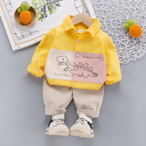Children's clothing foreign trade, small children sets, boys' collar long-sleeved shirt 0-4 years baby cotton shirt two-piece set wholesale