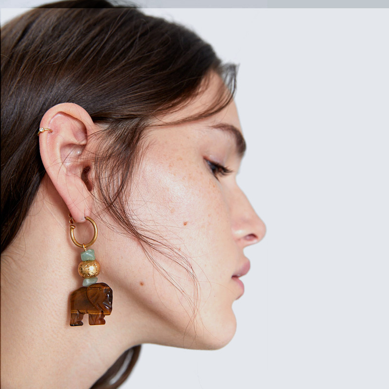 跨境ZA时尚创意大象耳环木头耳坠欧美气质潮流耳饰2020新款耳钉