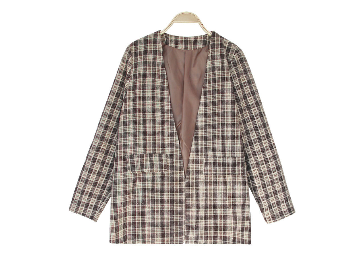 temperament plaid long suit jacket  NSLM28997