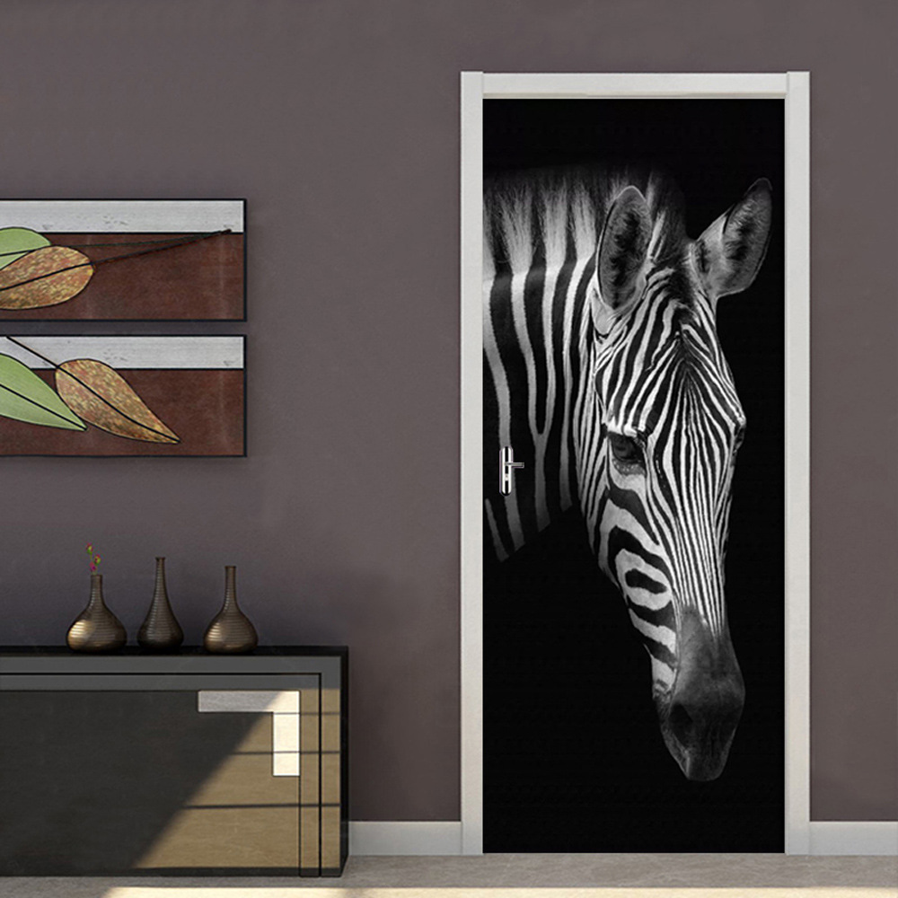 创意3D门贴翻新自粘贴纸装饰卧室客厅墙贴门贴黑底马动物跨境货源