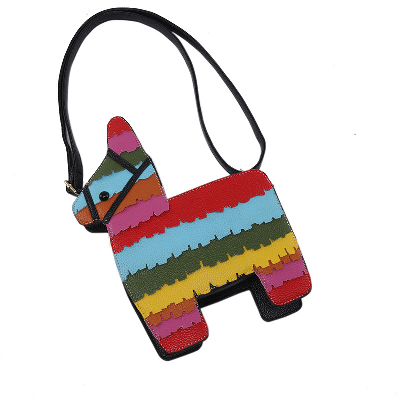 Vente Chaude Mode Nouvelle Créative Hit Couleur Mignon Dessin Animé Arc En Ciel Couleur Couture Pu Poney Bandoulière Sac Sac À Bandoulière Nihaojewelry En Gros display picture 6