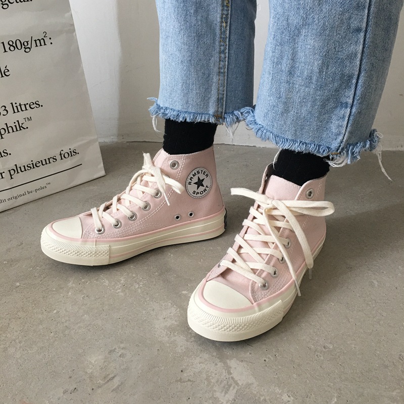 Vilenjasto ružičaste visoke platnene cipele za žene iz 1970-ih, korejska verzija, ULZANG studentske svestrane visoke cipele za boarding_voghion.com